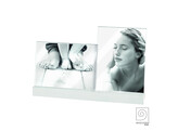 Acrylic double photo frame with wooden base white 2x13x18