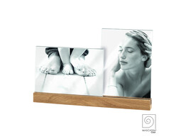 Acrylic double photo frame with wooden base 2x13x18