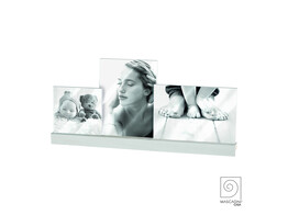 Acrylic double photo frame with wooden base white 3x13x18