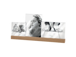 Acrylic double photo frame  A1159V with wooden base oak 3x13x18